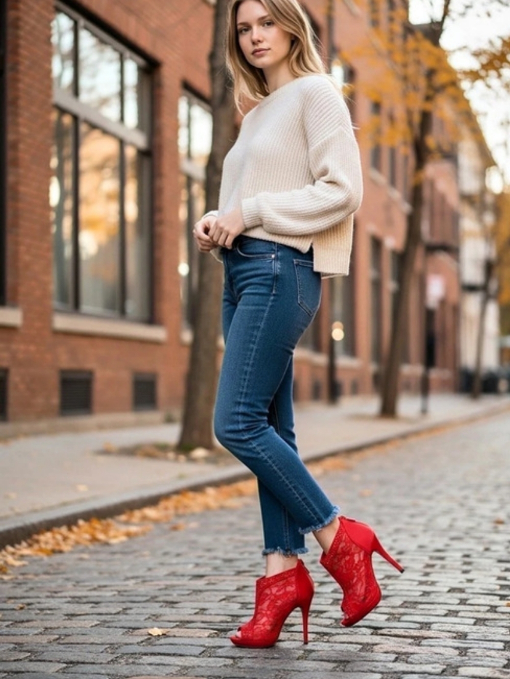 De Blossom Collection Red Lace Peep-Toe Heels Women's Shoes Size 6 Sexy Autumn - Picture 8 of 8